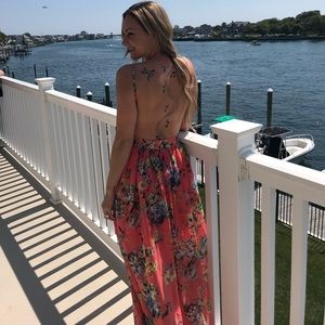 Floral backless maxi dress